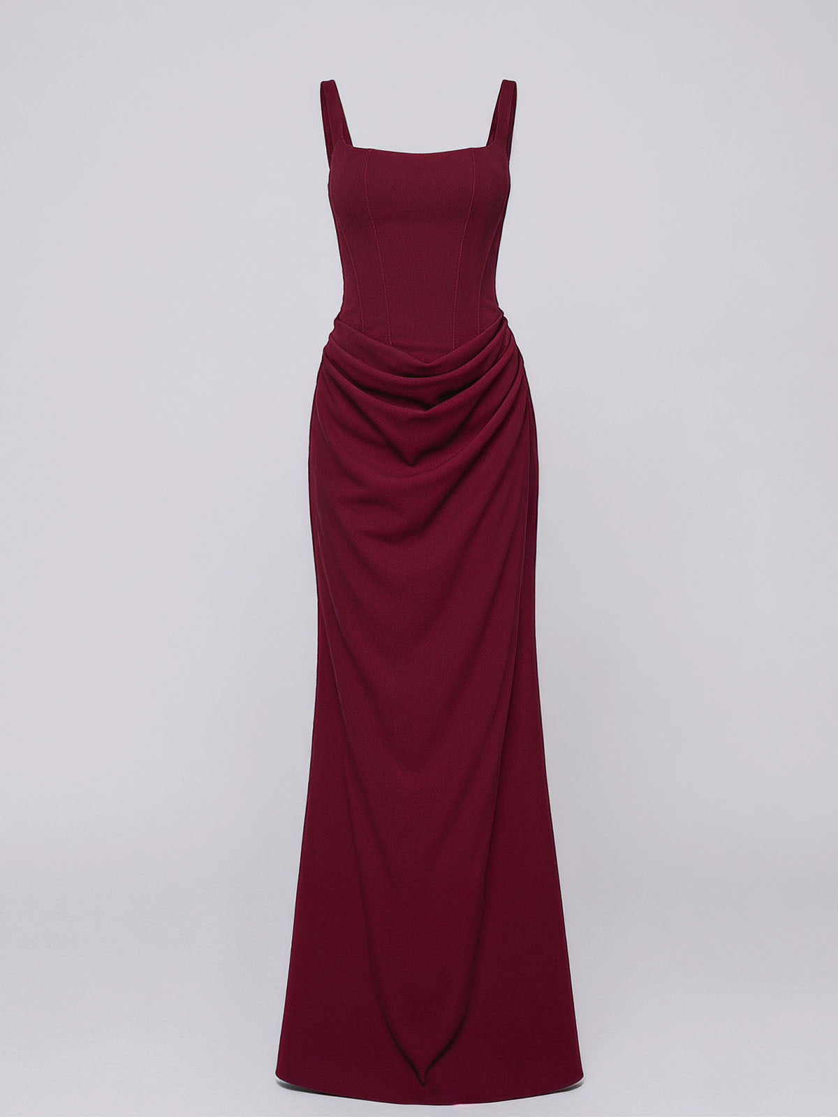 Sexy Square Neck Lace Up Bodycon Draped Corset Maxi Dress - Burgundy