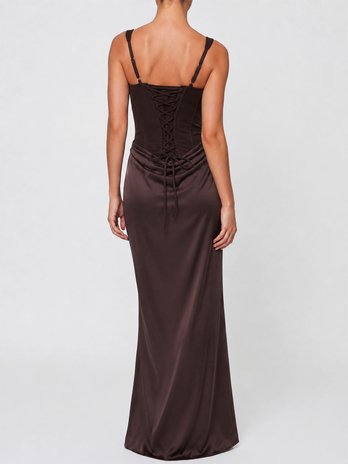 Sexy Square Neck Lace Up Bodycon Draped Corset Maxi Dress - Coffee
