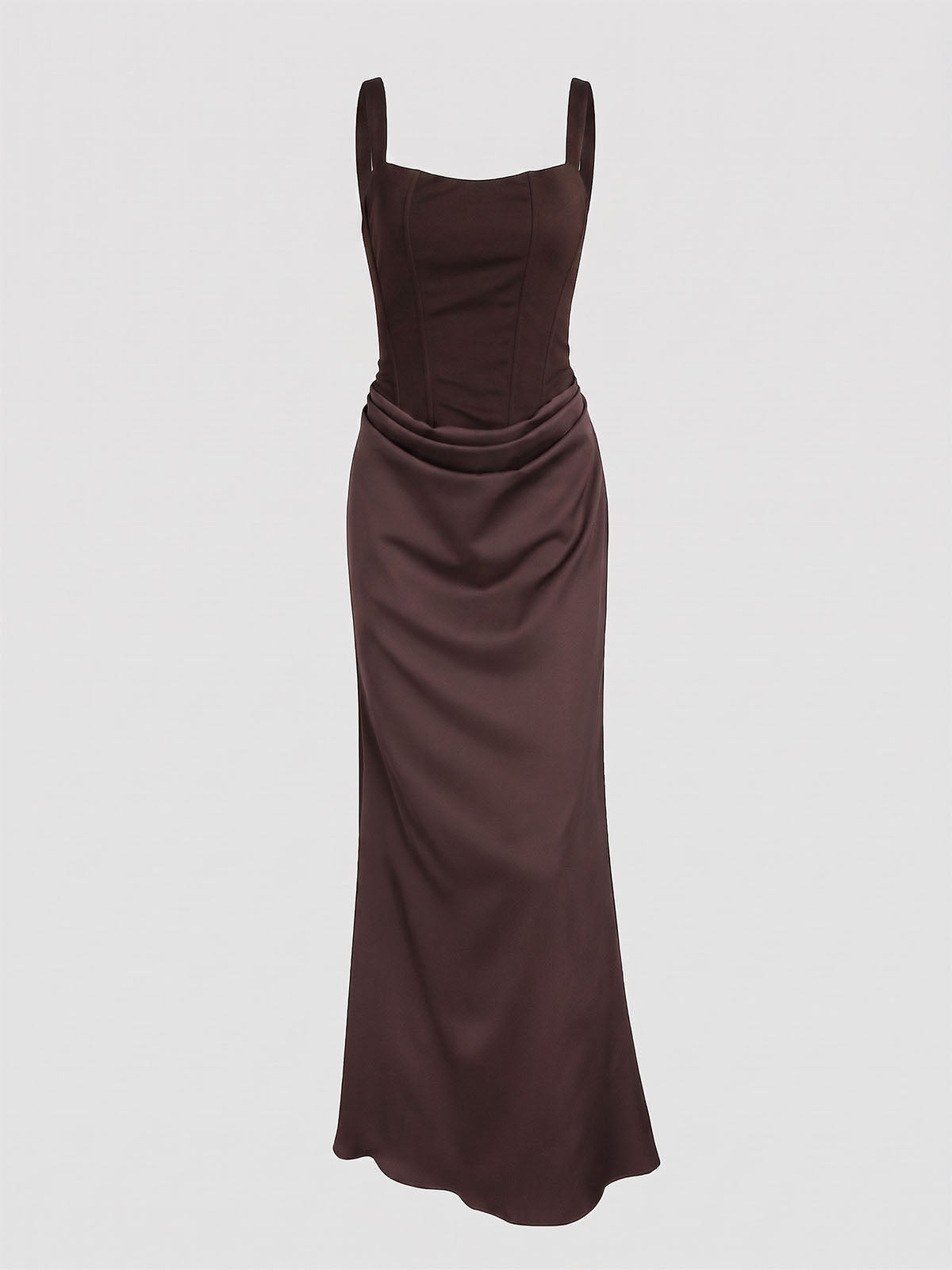 Sexy Square Neck Lace Up Bodycon Draped Corset Maxi Dress - Coffee