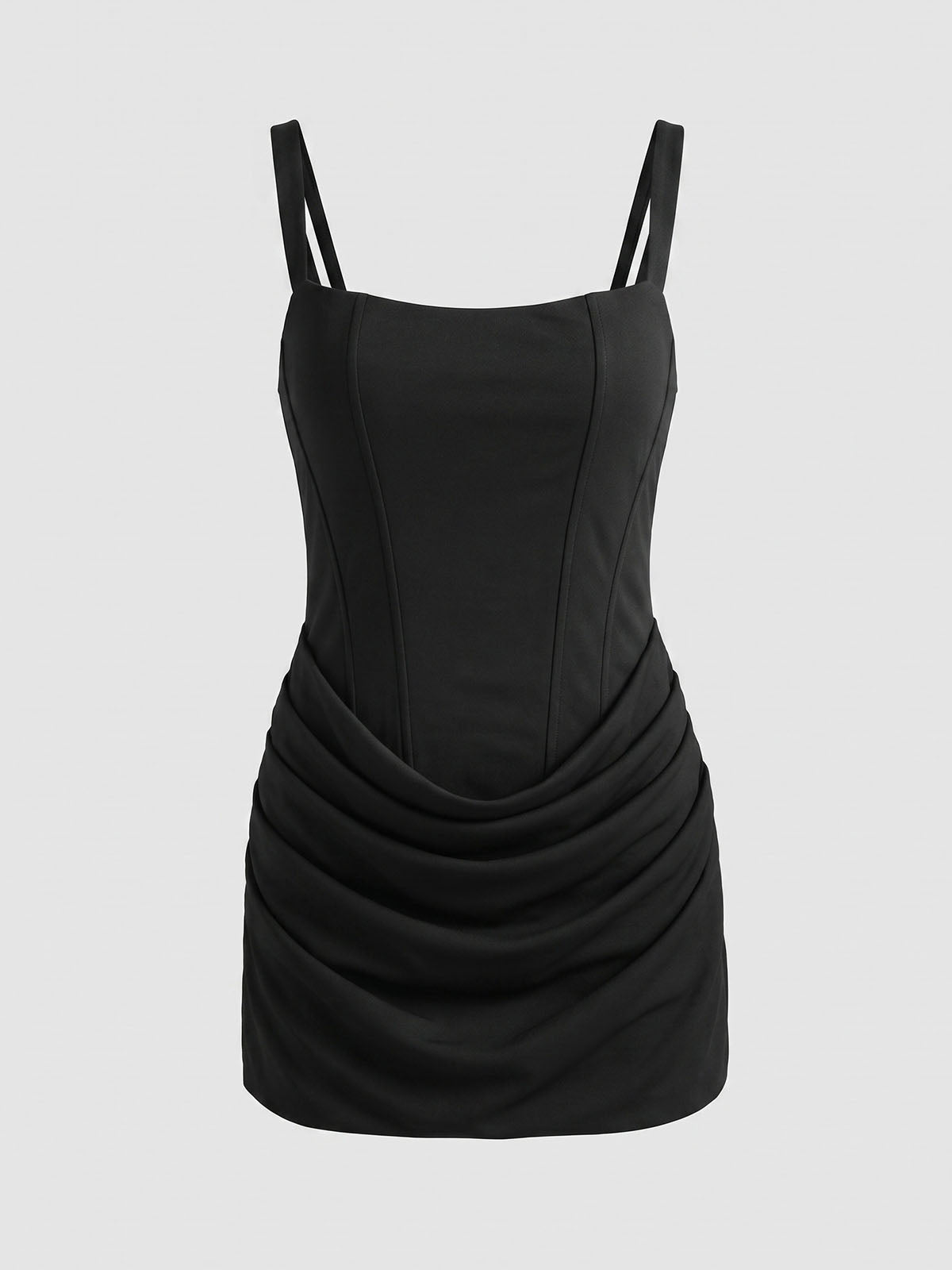 Sexy Square Neck Lace Up Bodycon Draped Corset Mini Dress - Black