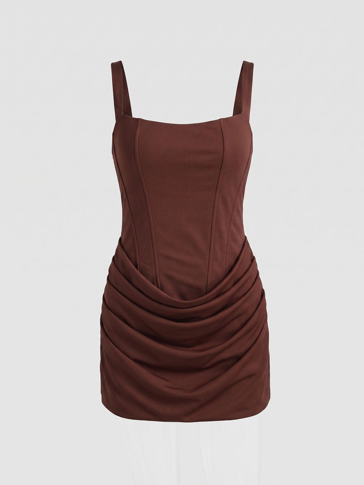 Sexy Square Neck Lace Up Bodycon Draped Corset Mini Dress - Brown