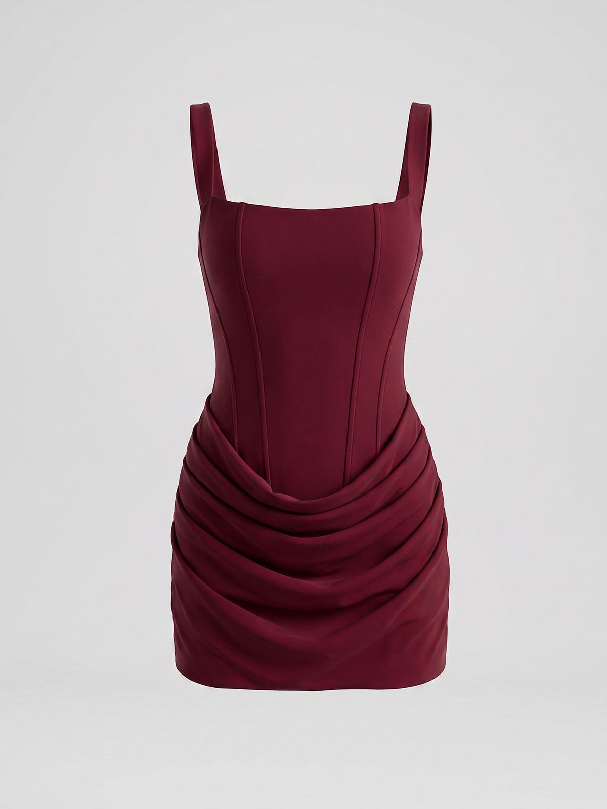 Sexy Square Neck Lace Up Bodycon Draped Corset Mini Dress - Burgundy