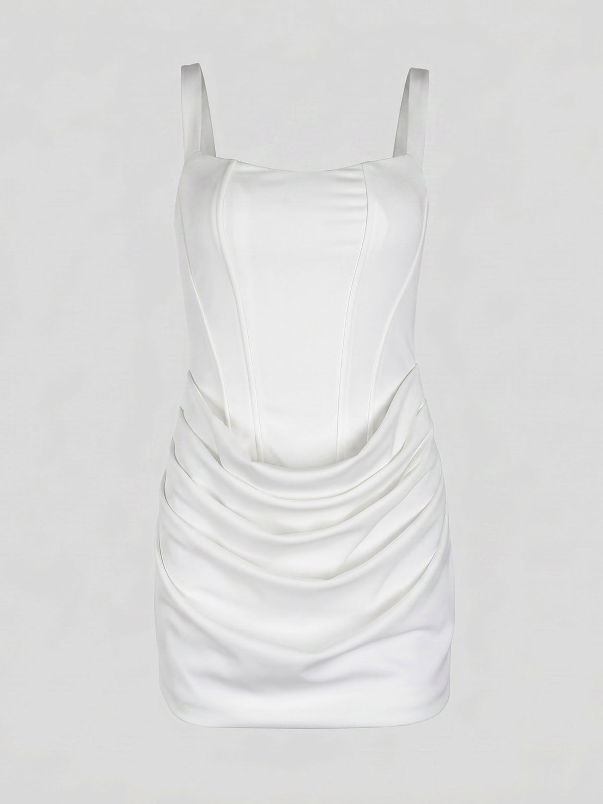 Sexy Square Neck Lace Up Bodycon Draped Corset Mini Dress - White