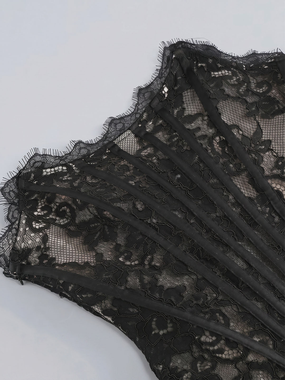 Sexy Strapless Draped Bodycon Lace Corset Party Mini Dress - Black