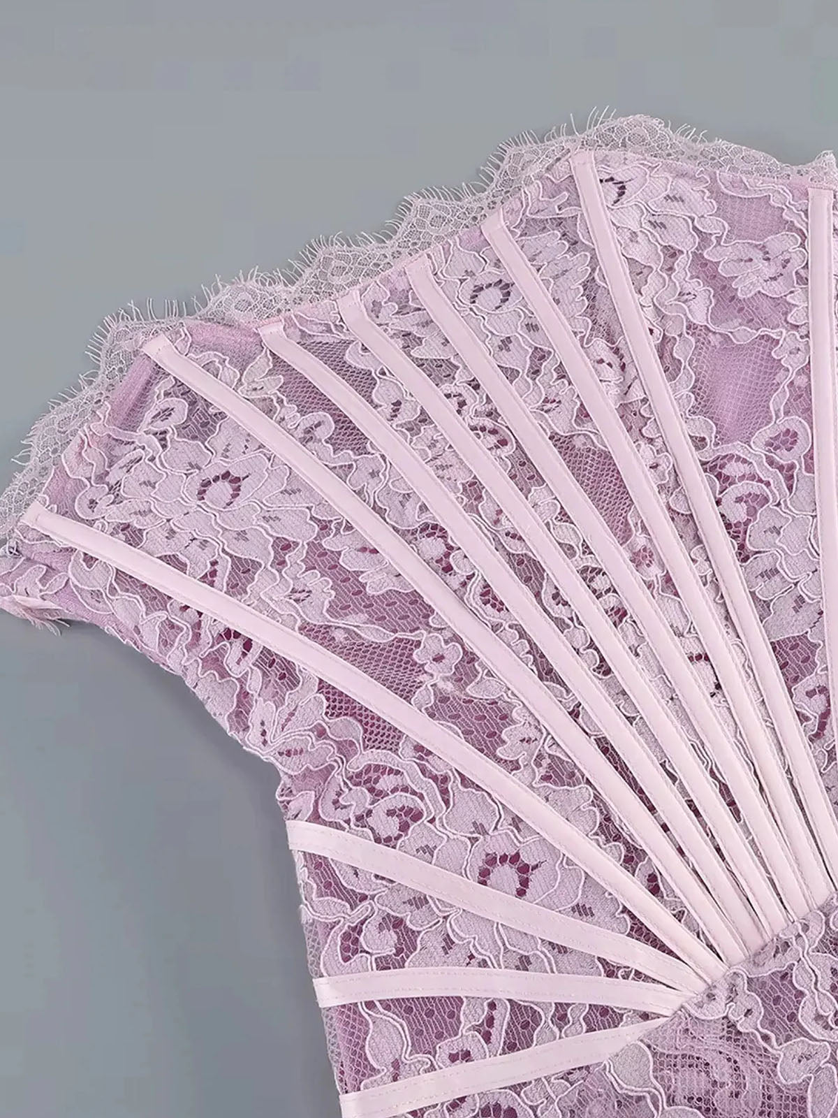 Sexy Strapless Draped Bodycon Lace Corset Party Mini Dress - Lavender