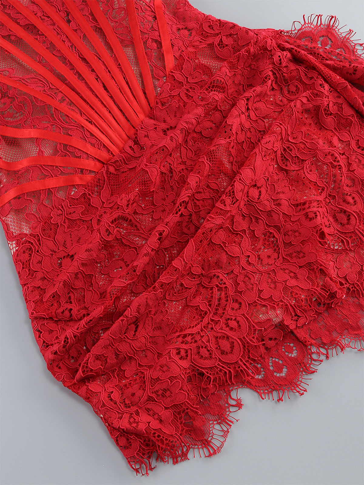 Sexy Strapless Draped Bodycon Lace Corset Party Mini Dress - Red