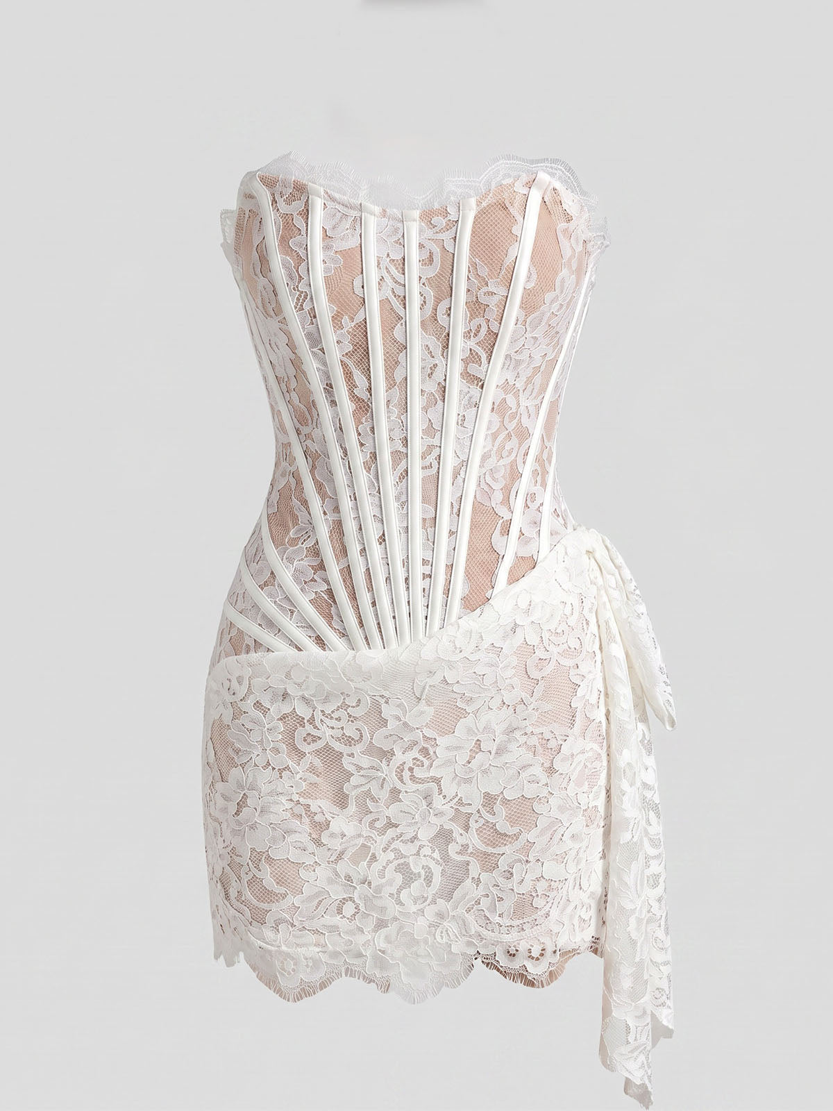 Sexy Strapless Draped Bodycon Lace Corset Party Mini Dress - White