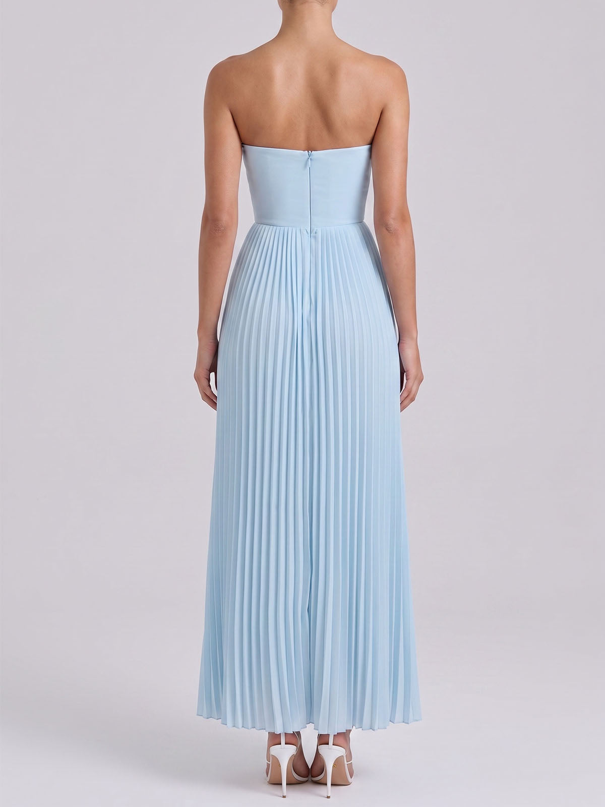 Sexy Strapless Sweetheart Drop Waist Pleated Maxi Dress - Light Blue
