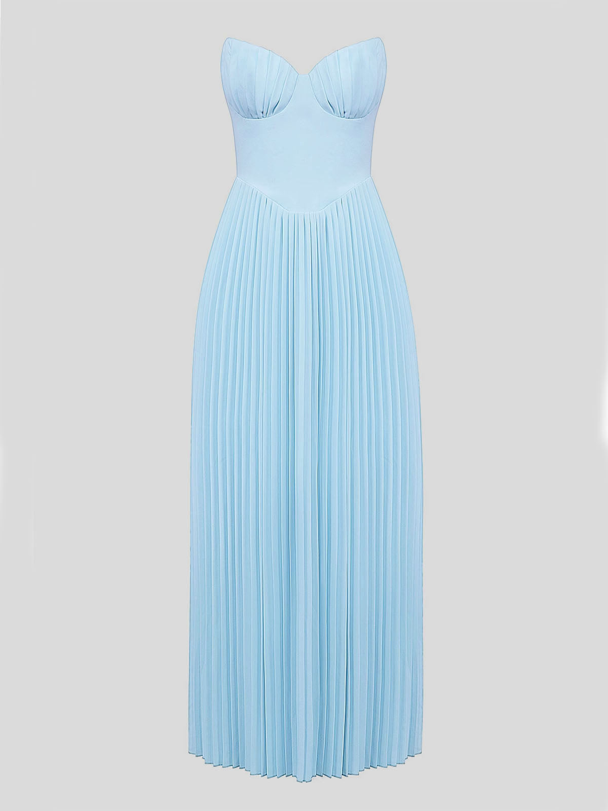 Sexy Strapless Sweetheart Drop Waist Pleated Maxi Dress - Light Blue