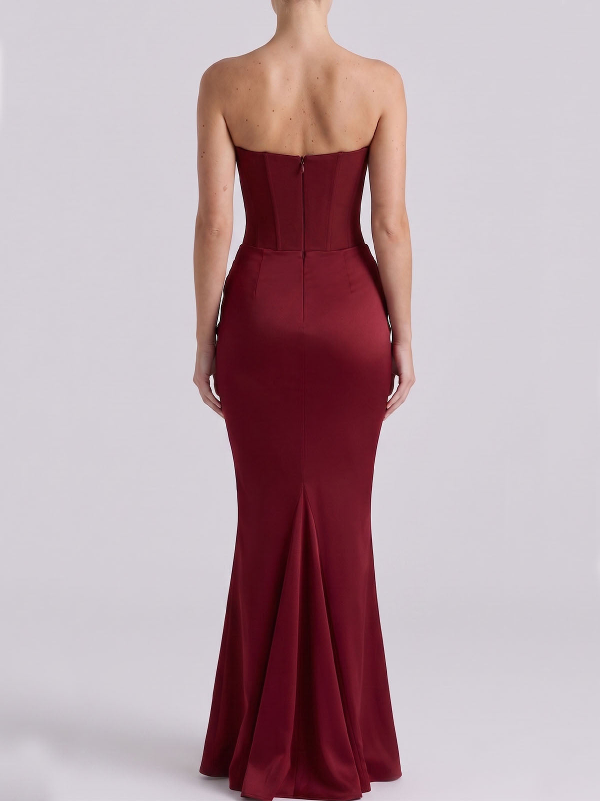 Sexy Sweetheart Strapless Corset Draped Mermaid Maxi Dress - Burgundy