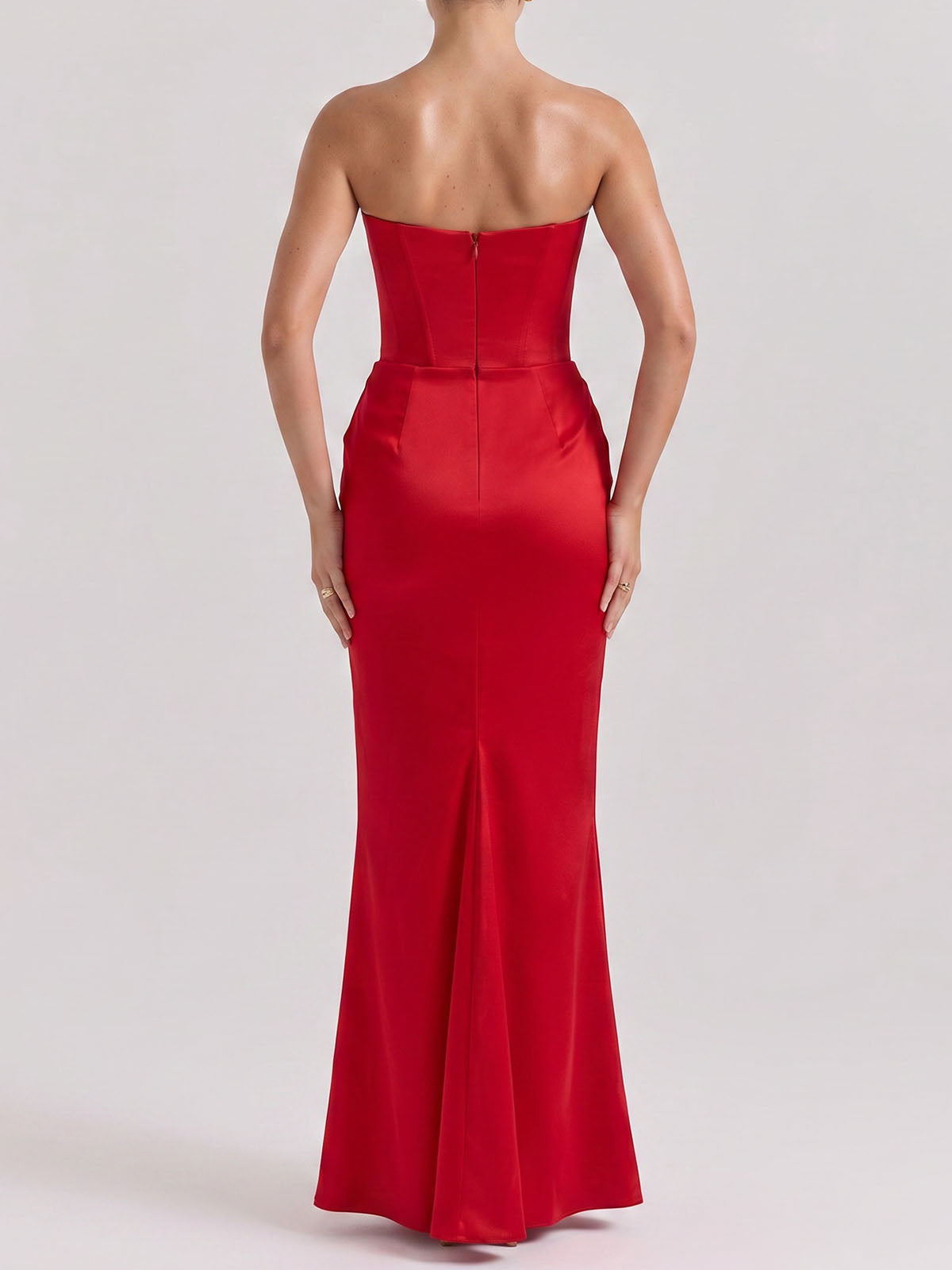 Sexy Sweetheart Strapless Corset Draped Mermaid Maxi Dress - Red