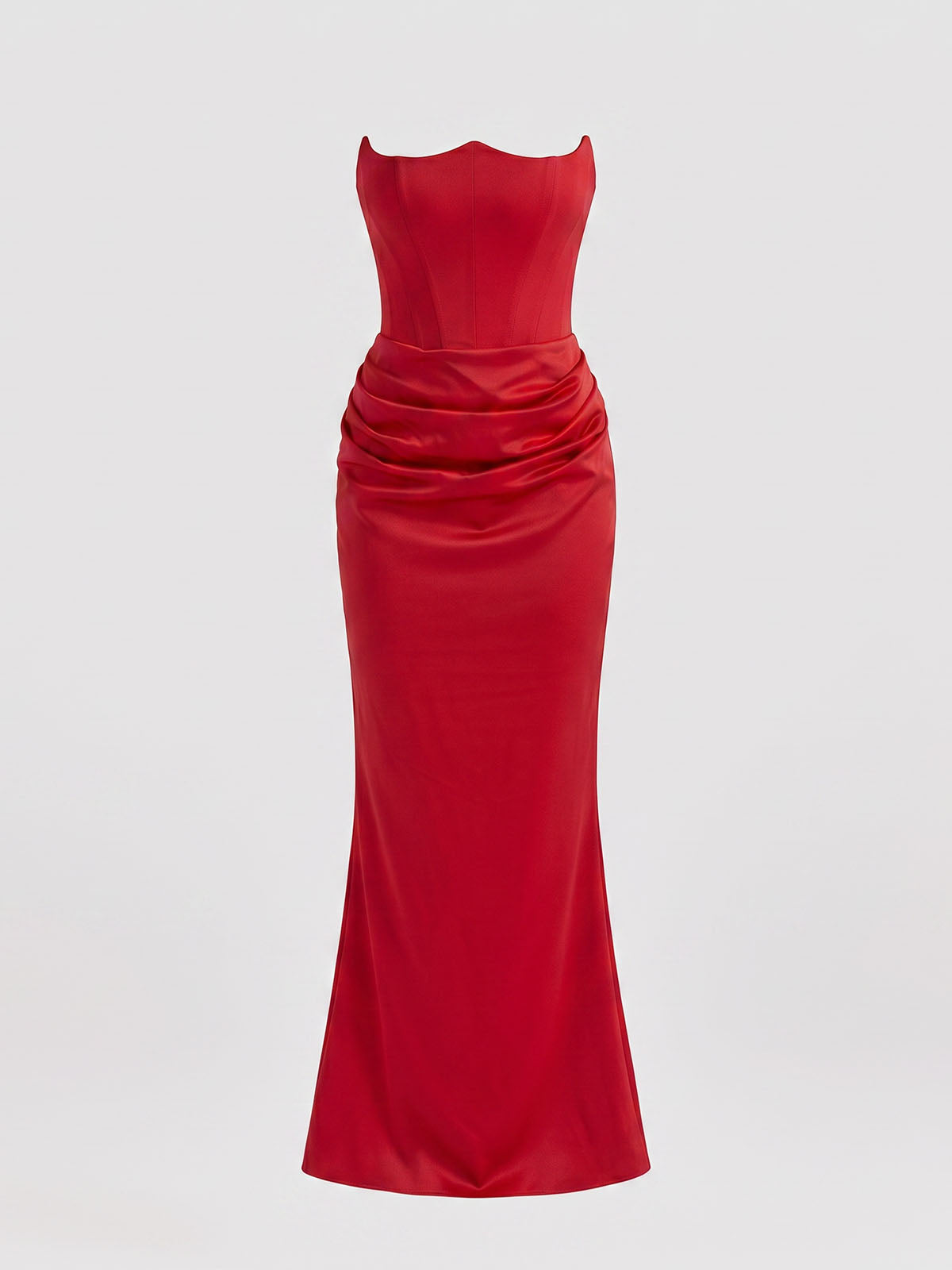 Sexy Sweetheart Strapless Corset Draped Mermaid Maxi Dress - Red
