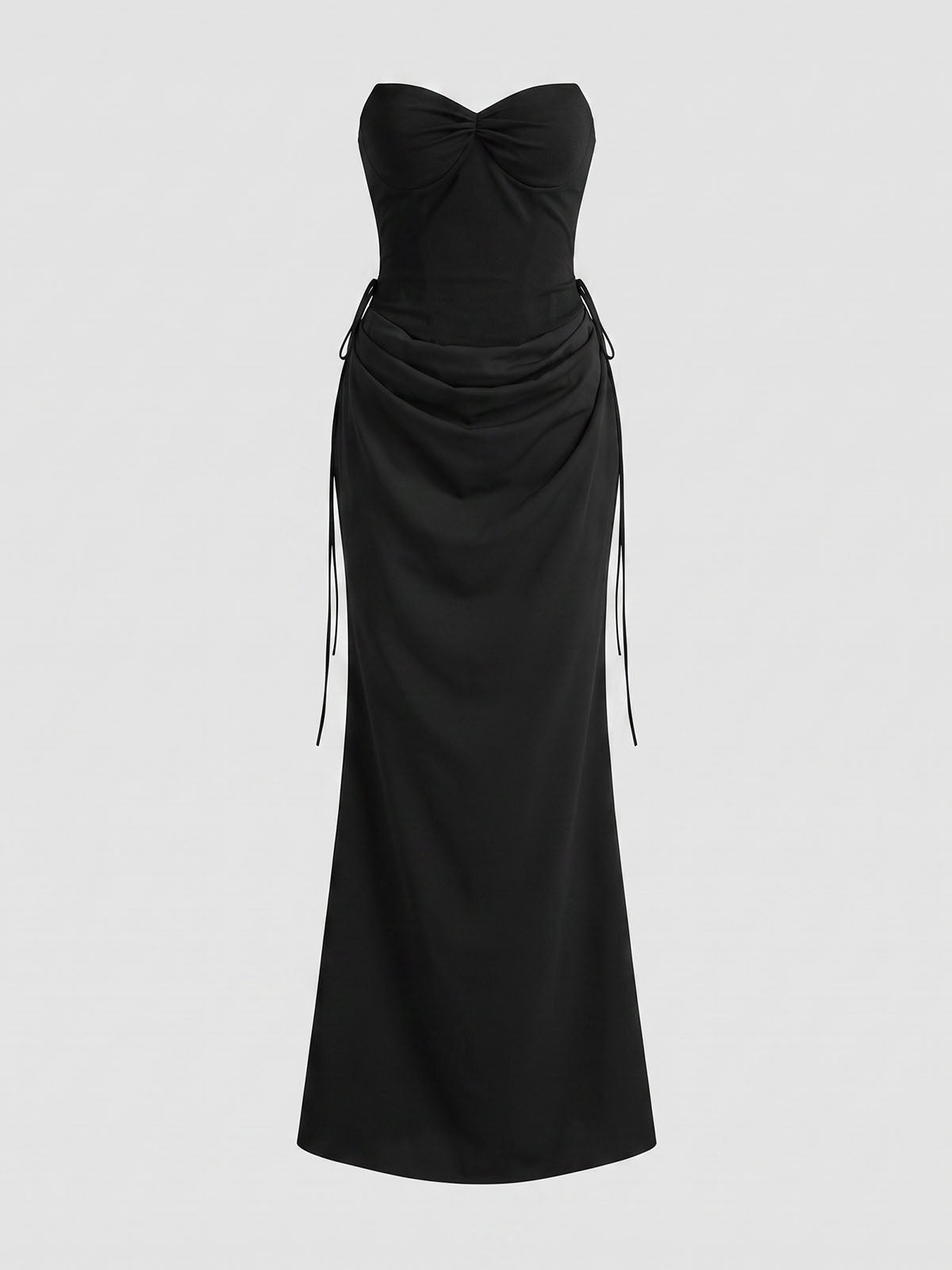 Sexy Sweetheart Strapless Corset Draped Satin Formal Maxi Dress - Black