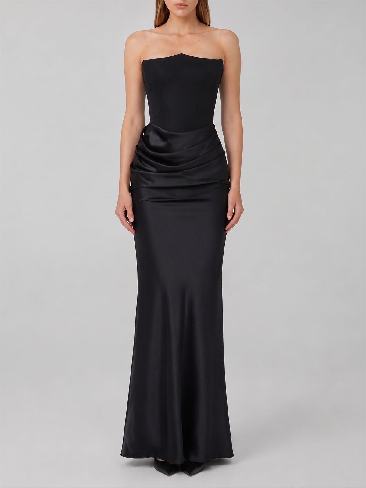 Sexy Sweetheart Strapless Corset Ruched Mermaid Maxi Dress - Black