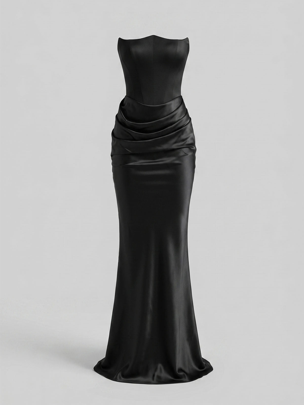 Sexy Sweetheart Strapless Corset Ruched Mermaid Maxi Dress - Black