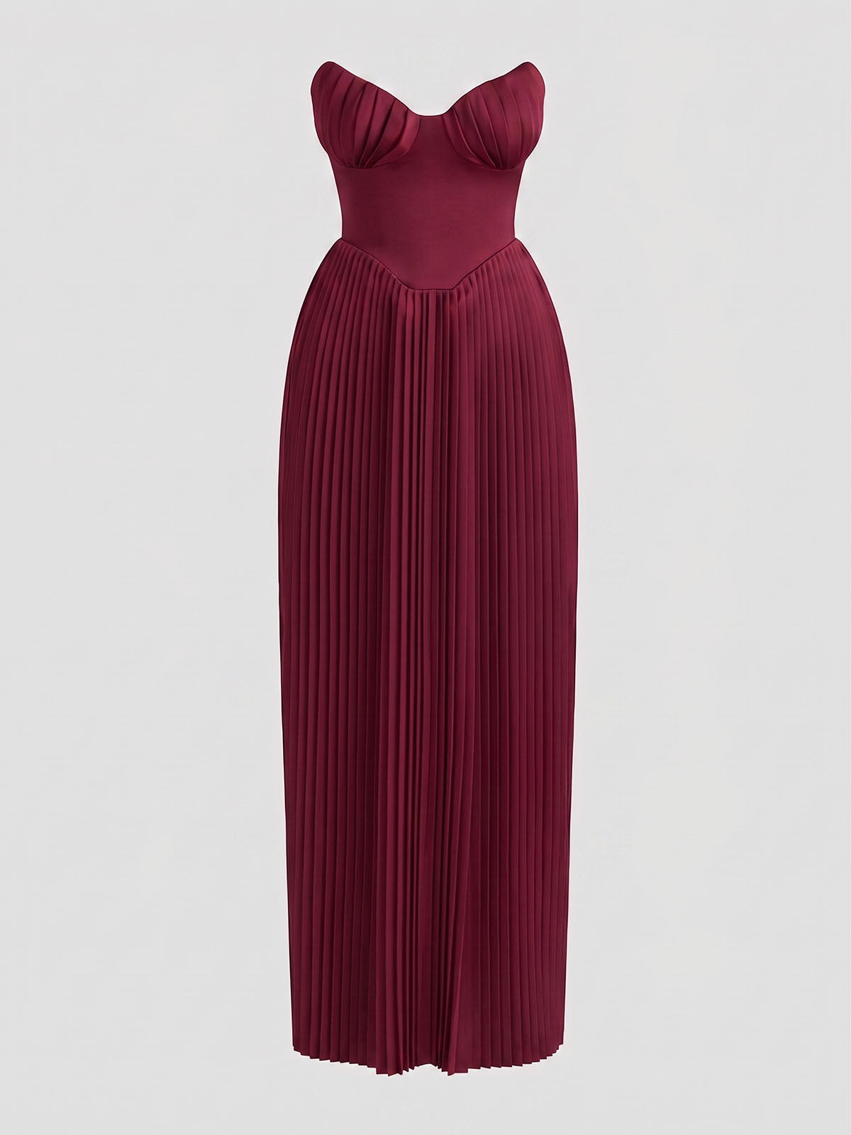 Sexy Sweetheart Strapless Drop Waist Pleated Maxi Dress - Burgundy