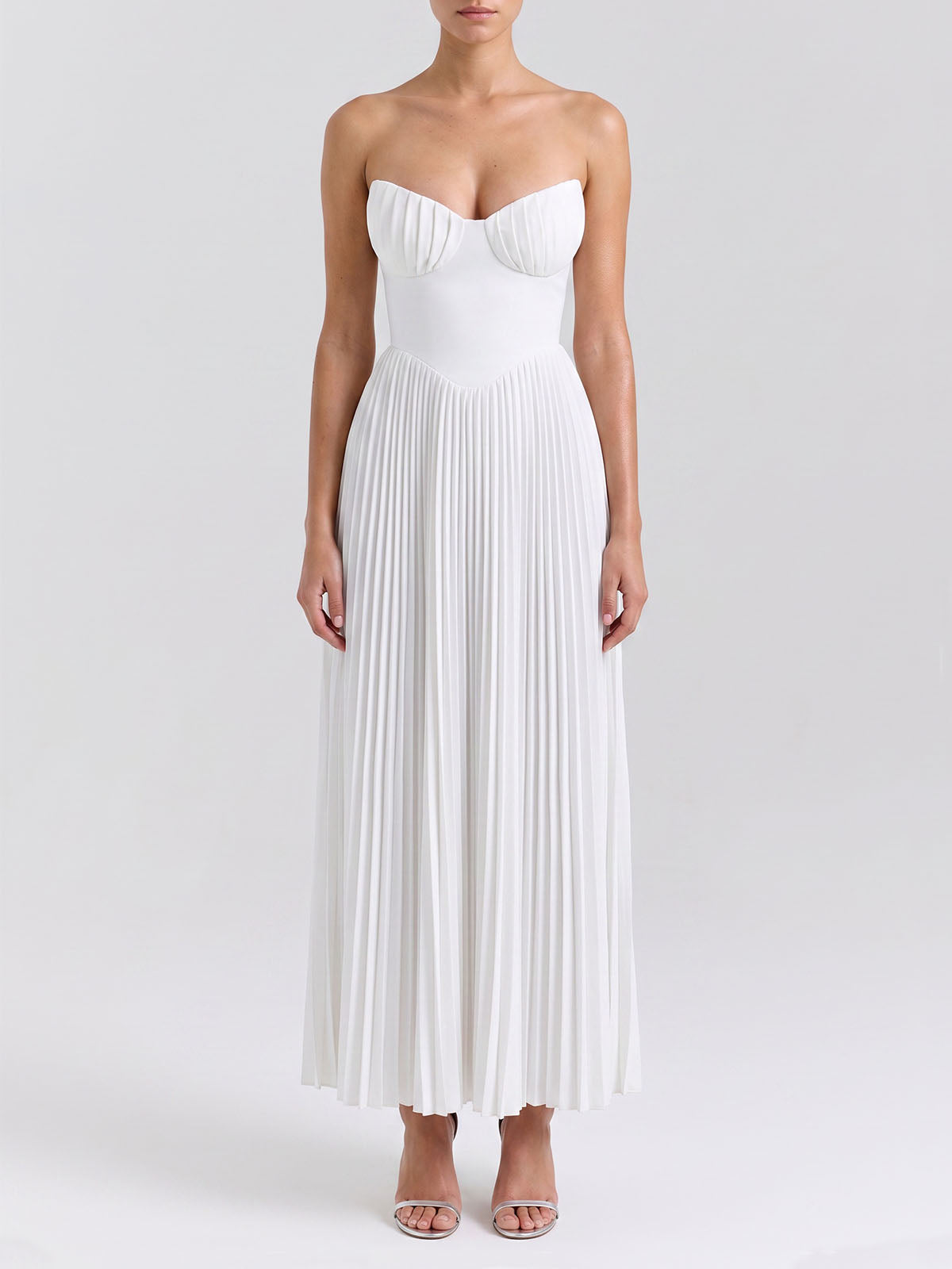 Sexy Sweetheart Strapless Drop Waist Pleated Maxi Dress - White
