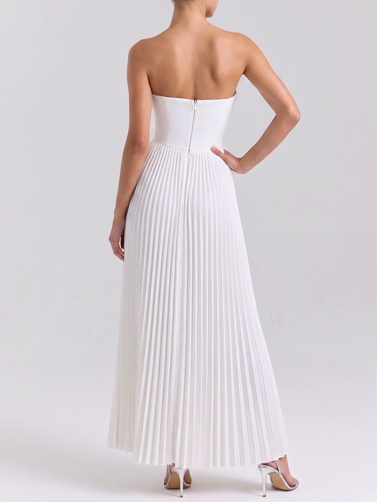 Sexy Sweetheart Strapless Drop Waist Pleated Maxi Dress - White