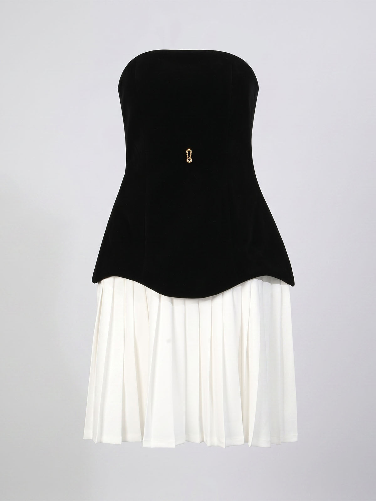 Simple Strapless Velvet Lace Up Pleated Graduation Mini Dress - Black