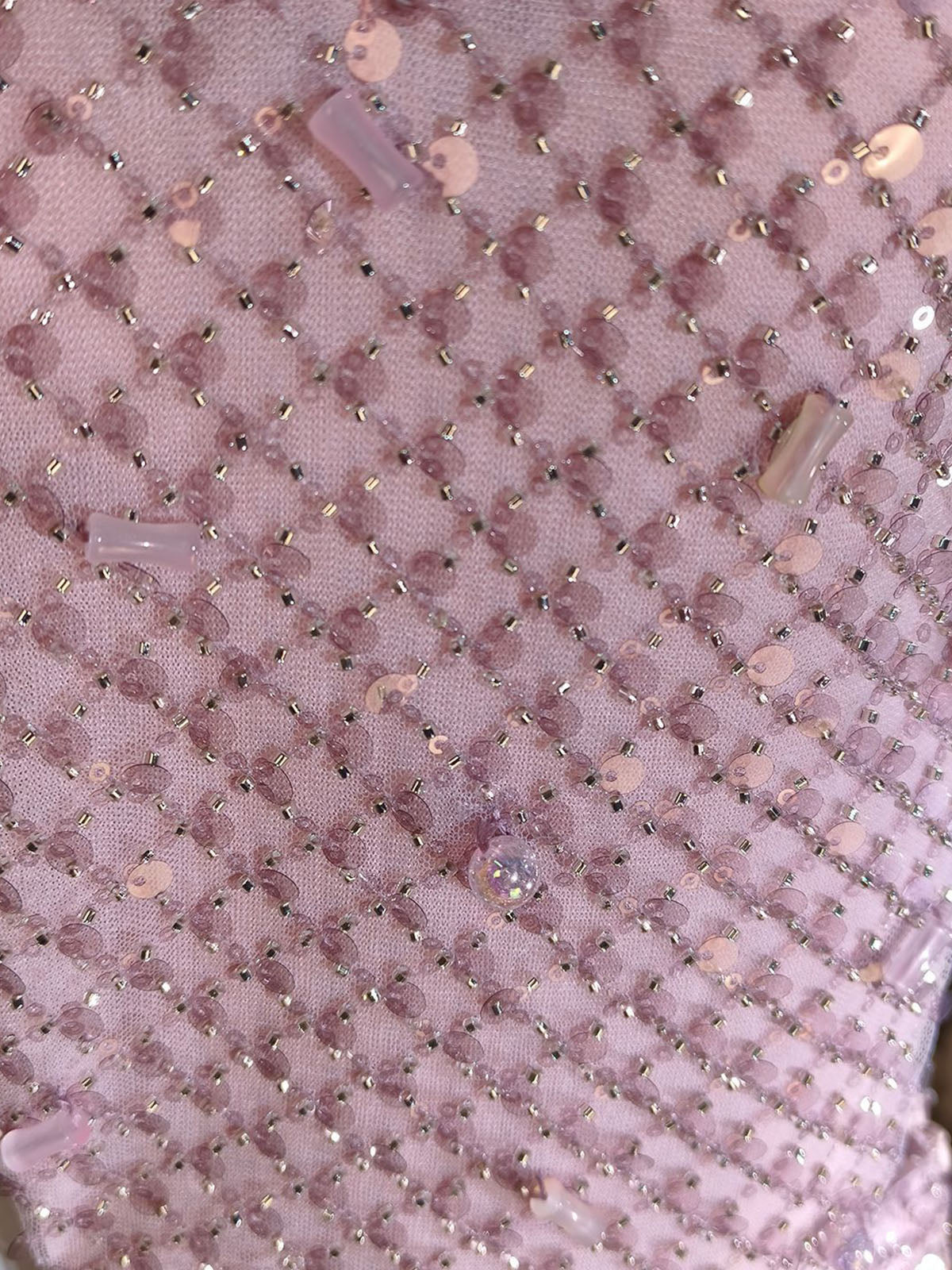 Sparkly Beaded Cutout Backless Mesh Boho Slip Maxi Dress - Light Pink