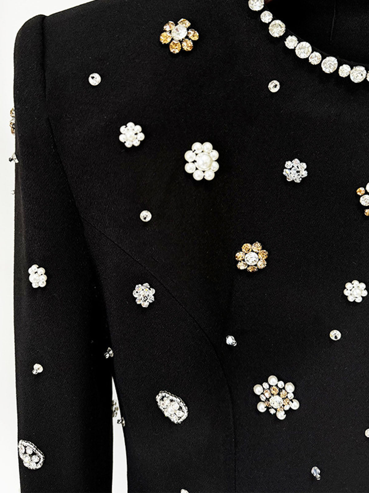 Sparkly Crystal Embellished Crew Neck Long Sleeve Maxi Dress - Black