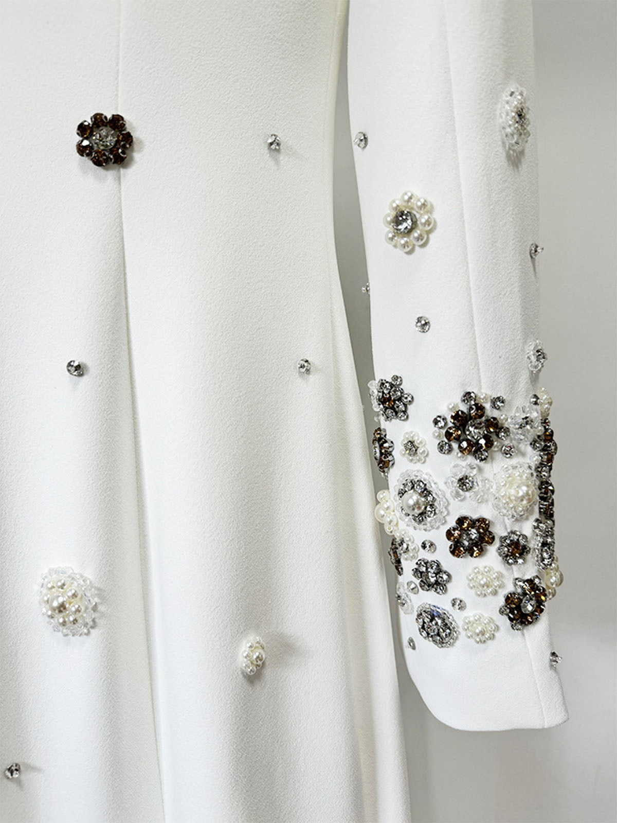 Sparkly Crystal Embellished Crew Neck Long Sleeve Maxi Dress - White