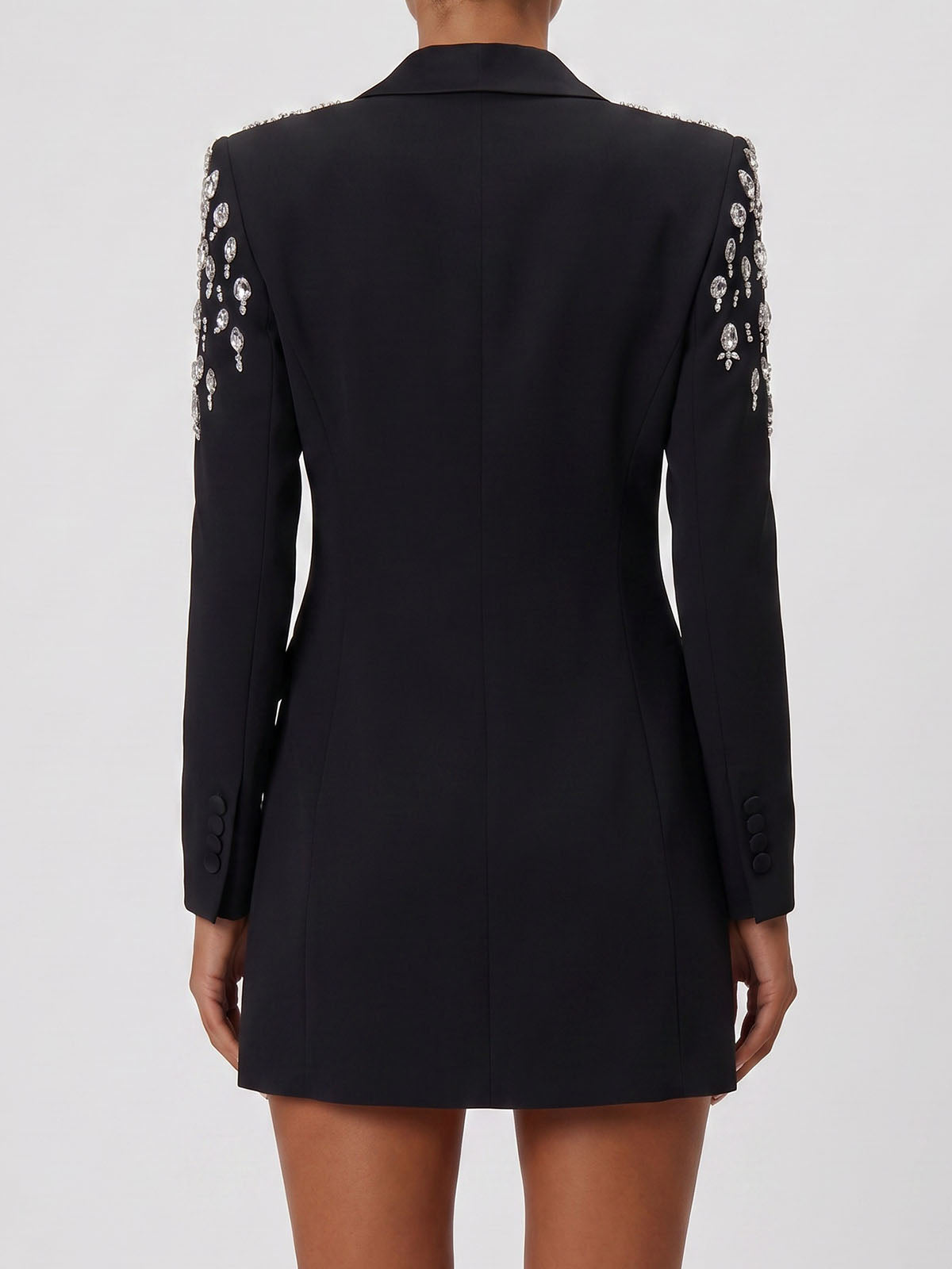 Sparkly Crystal Embellished Double Breasted Blazer Mini Dress - Black