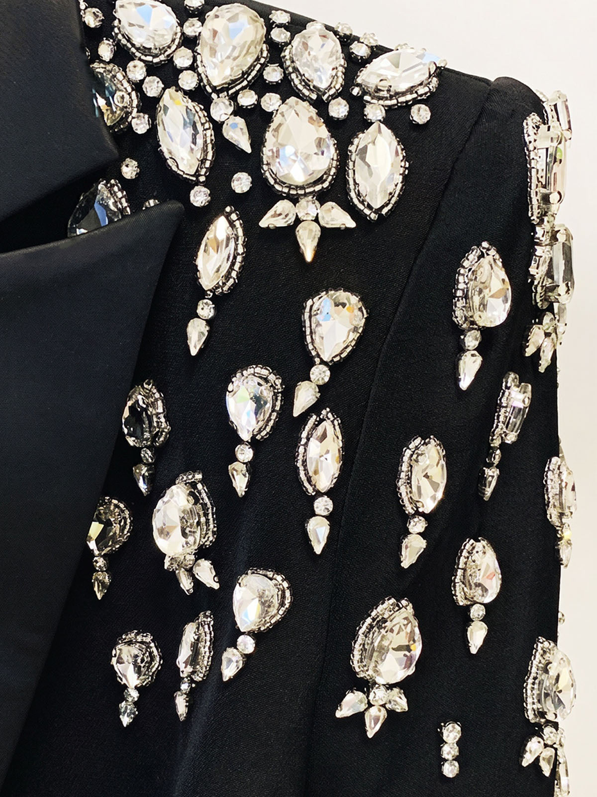 Sparkly Crystal Embellished Double Breasted Blazer Mini Dress - Black