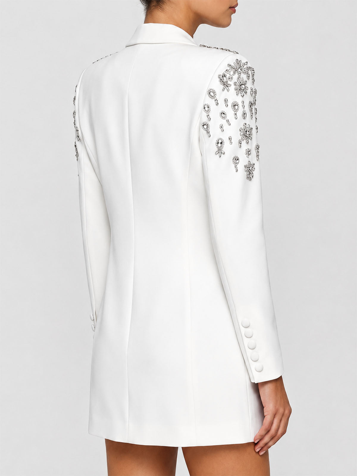 Sparkly Crystal Embellished Double Breasted Blazer Mini Dress - White