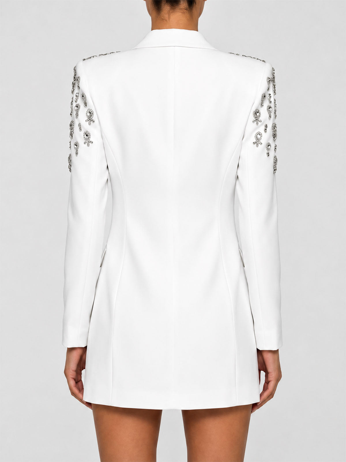 Sparkly Crystal Embellished Double Breasted Blazer Mini Dress - White