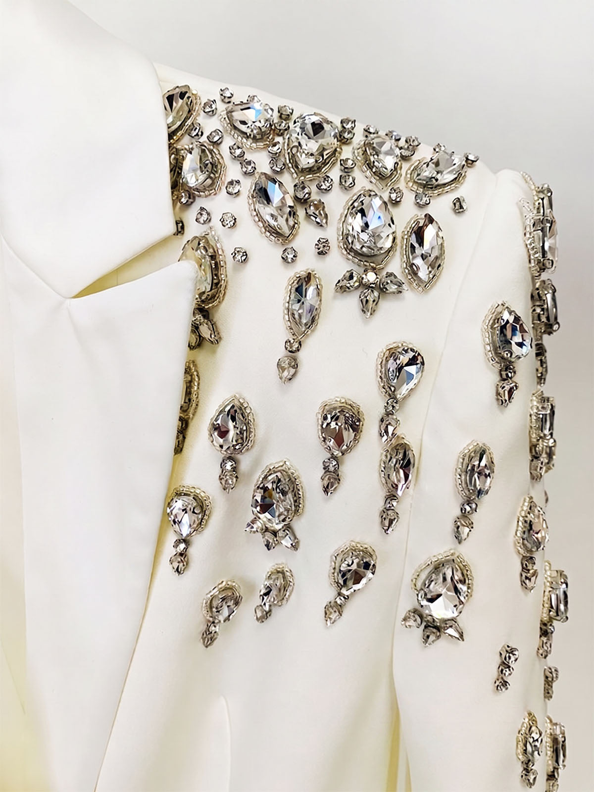 Sparkly Crystal Embellished Double Breasted Blazer Mini Dress - White