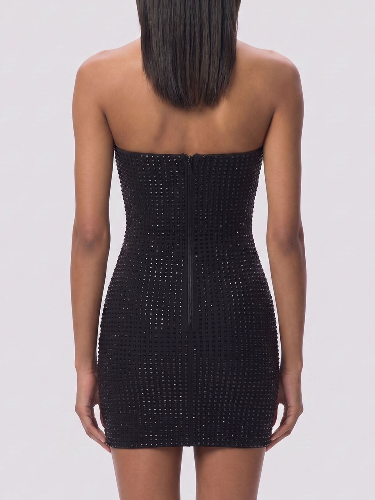 Sparkly Crystal Embellished Mesh Halter Party Mini Dress - Black