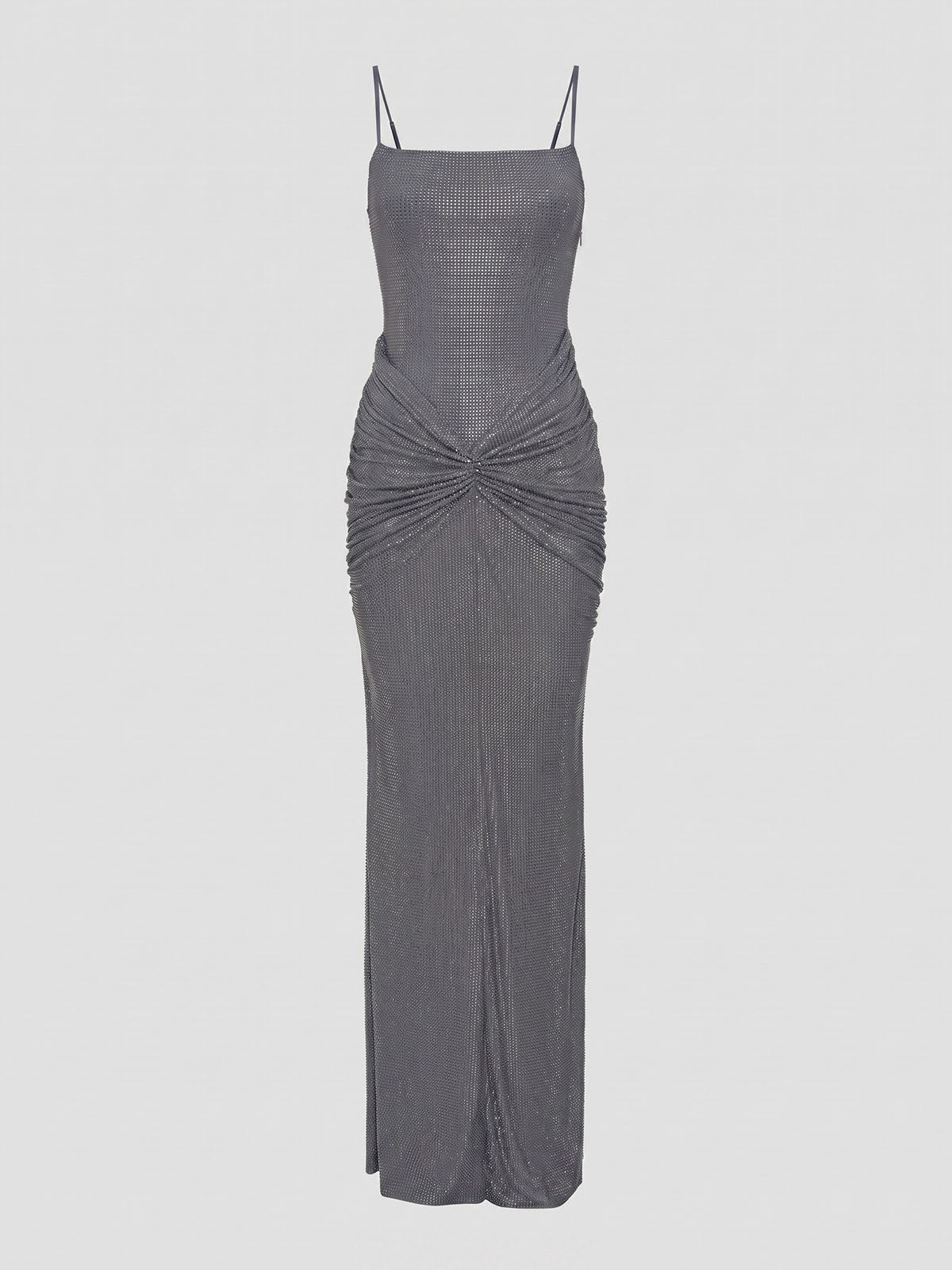 Sparkly Crystal Ruched Mesh Mermaid Formal Slip Maxi Dress - Charcoal
