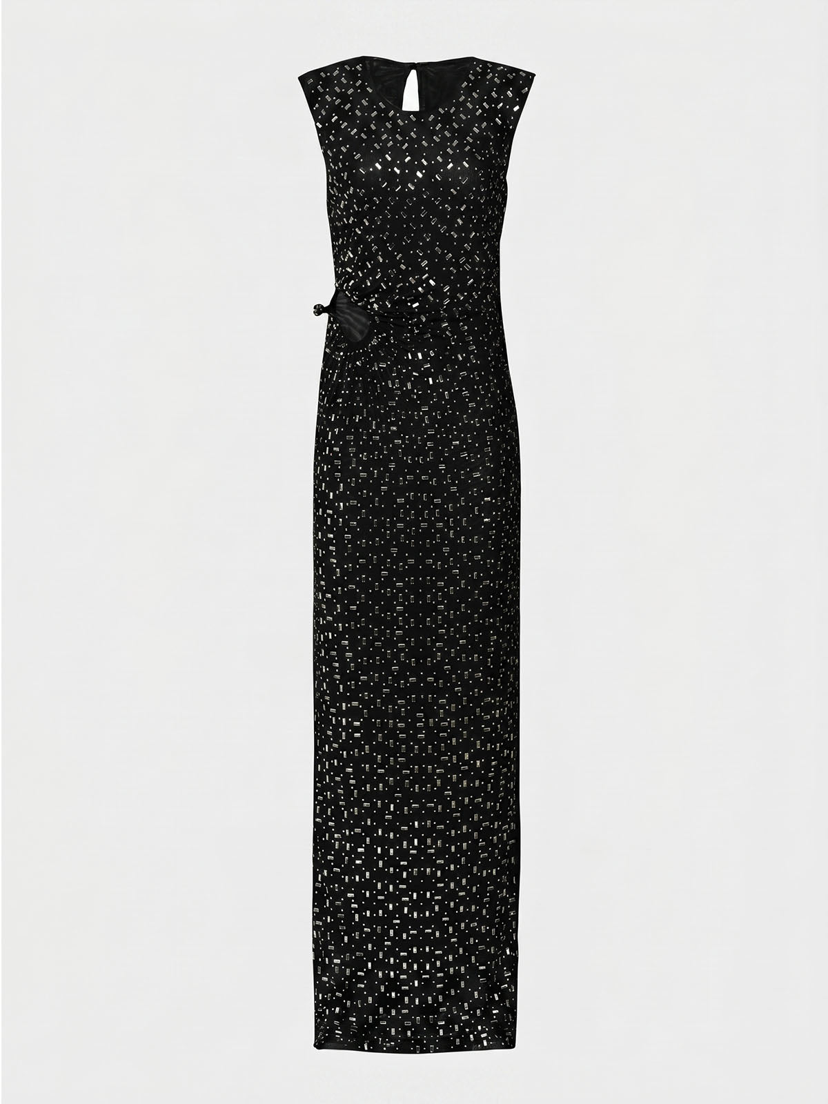 Sparkly Crystal Sleeveless Cutout Trim Mesh Formal Maxi Dress - Black