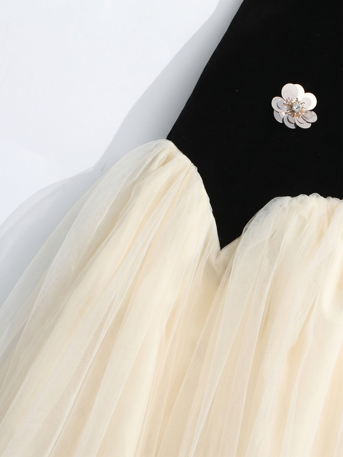 Sparkly Flower Velvet Tulle Semi Formal Cocktail Maxi Dress - Black