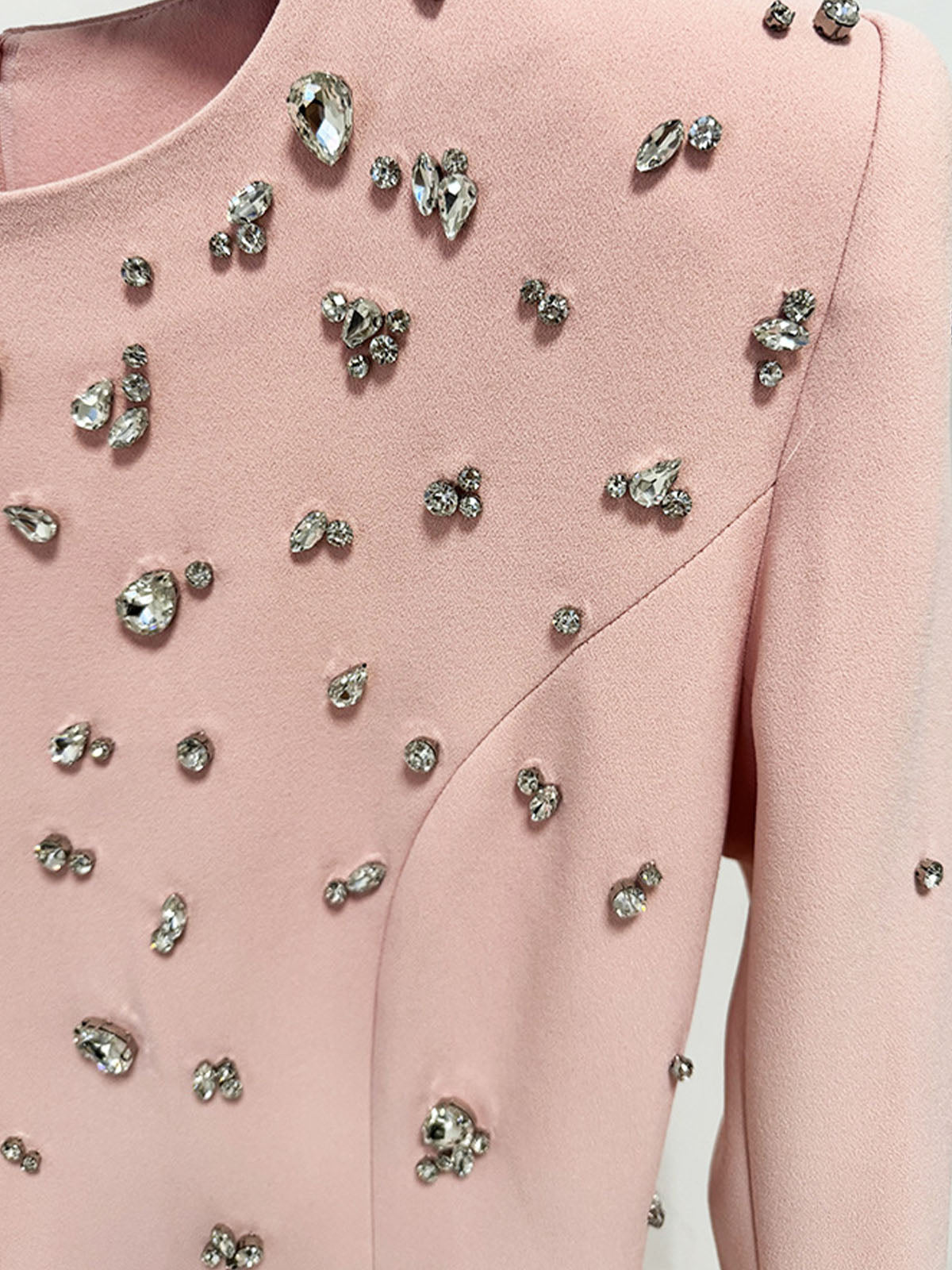 Sparkly Rhinestone Embellished Padded Long Sleeve Maxi Dress - Pink