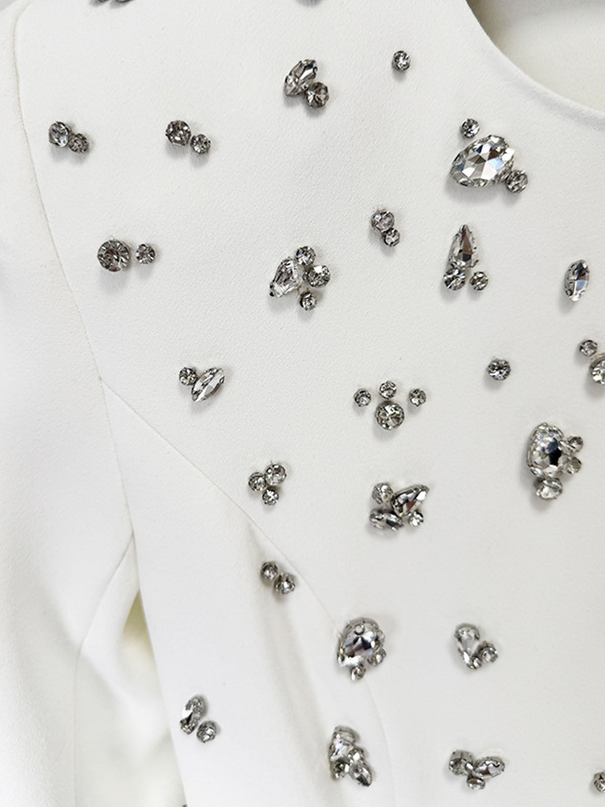 Sparkly Rhinestone Embellished Padded Long Sleeve Maxi Dress - White