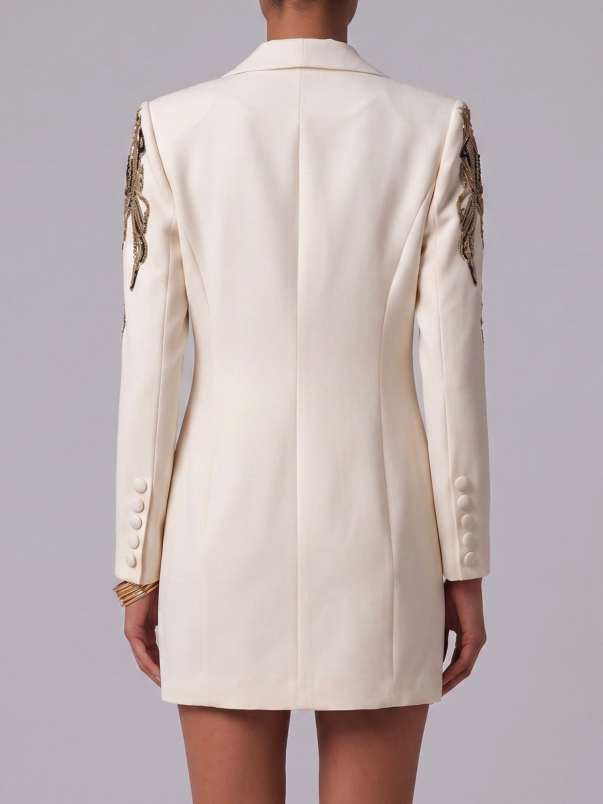 Sparkly Sequin Embellished Shawl Pleated Blazer Mini Dress - Beige