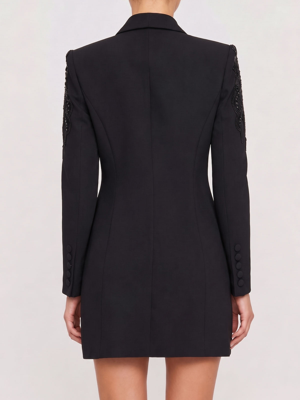 Sparkly Sequin Embellished Shawl Pleated Blazer Mini Dress - Black
