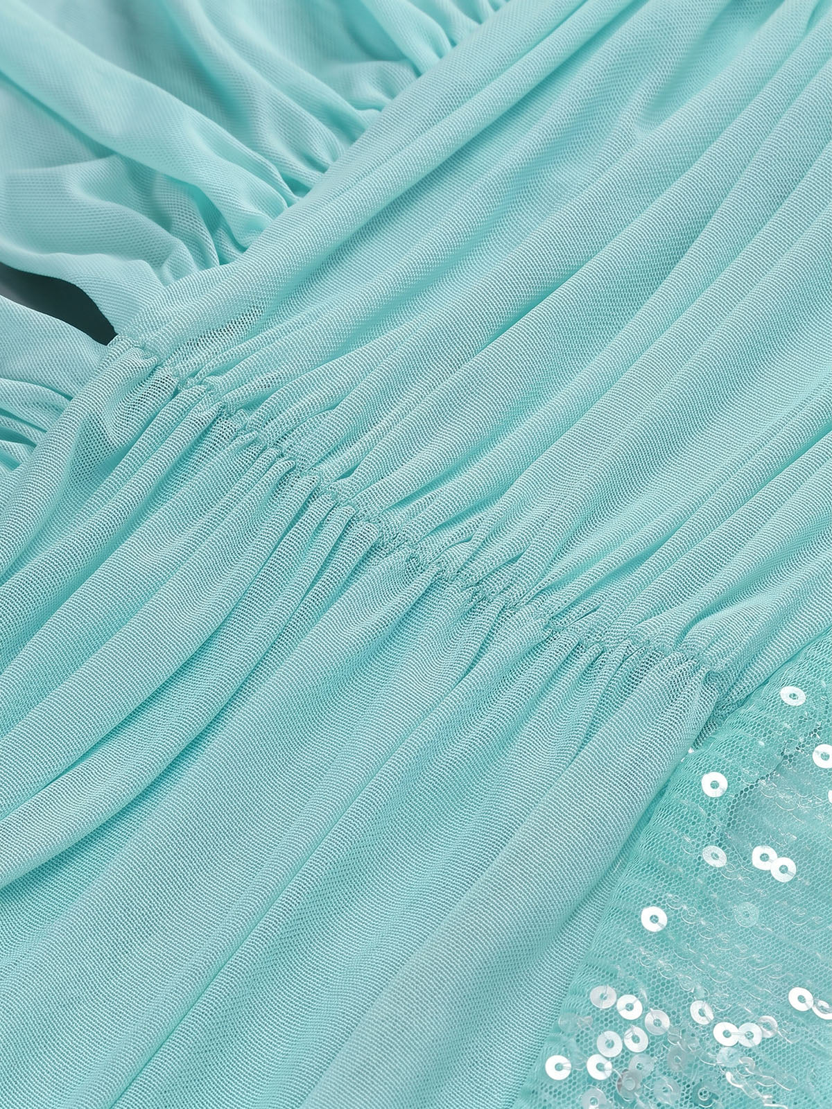Sparkly Sequin Mesh Ruched Halter Mermaid Formal Maxi Dress - Turquoise