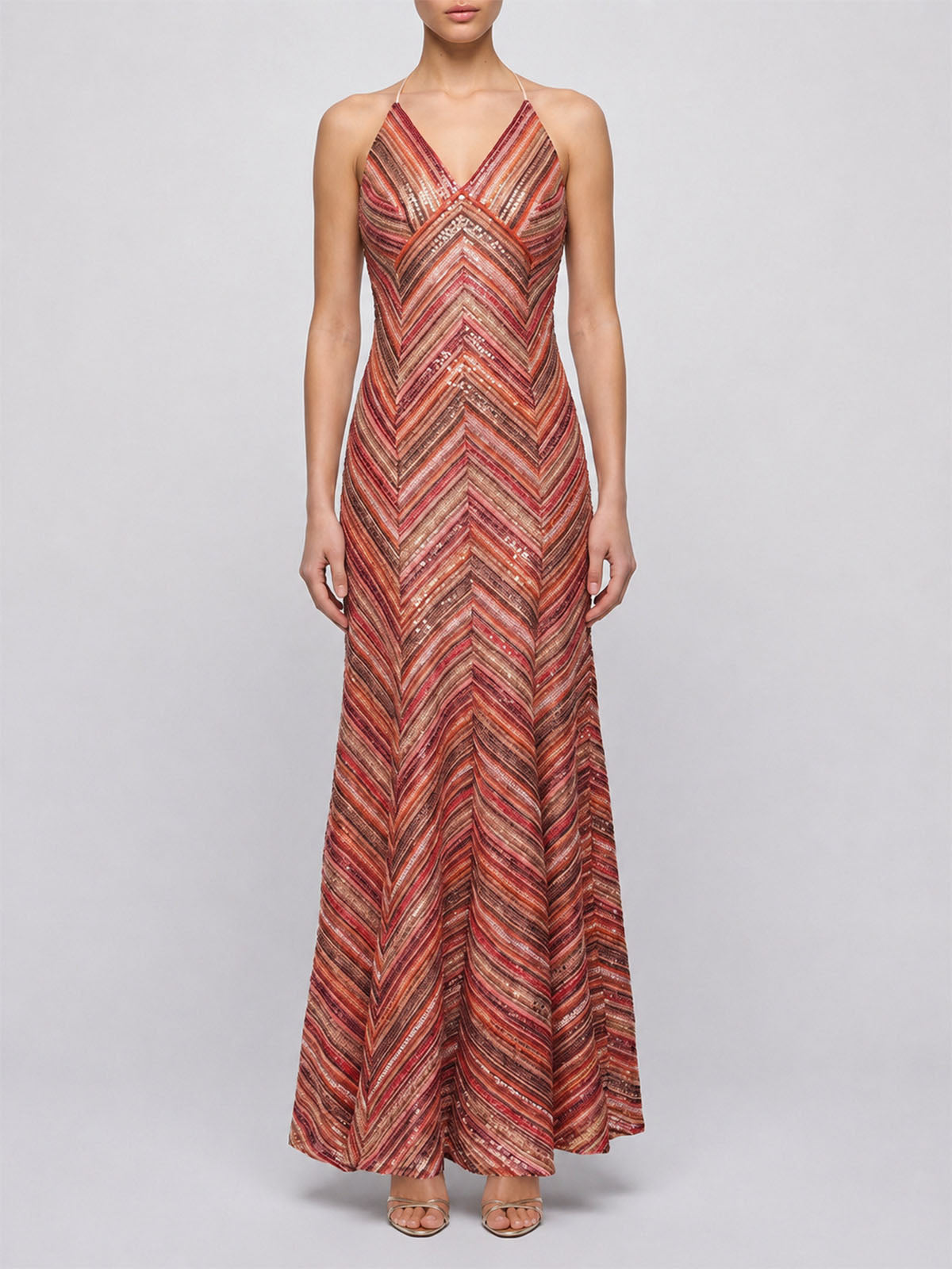 Sparkly Sequin Sleeveless Striped Crochet Knit Maxi Dress - Multicolor