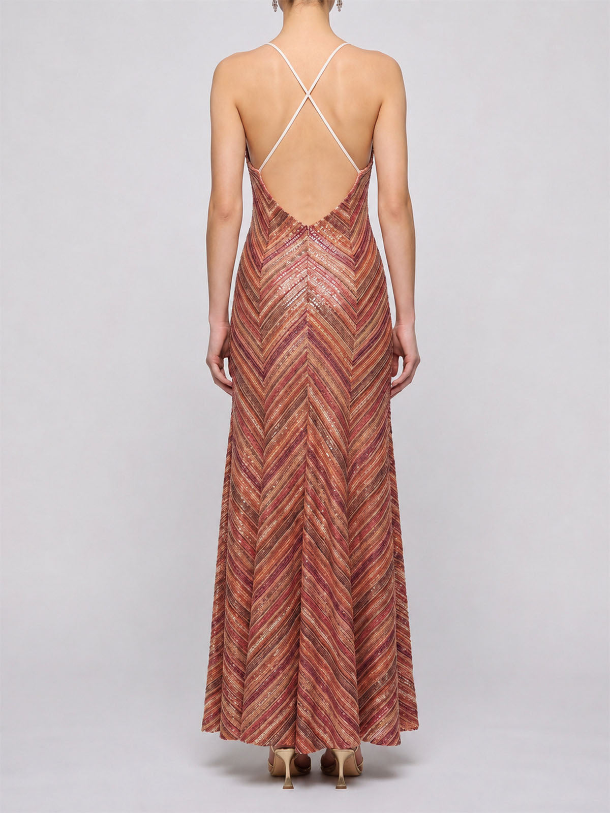 Sparkly Sequin Sleeveless Striped Crochet Knit Maxi Dress - Multicolor