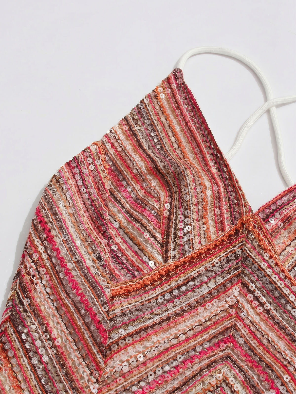 Sparkly Sequin Sleeveless Striped Crochet Knit Maxi Dress - Multicolor