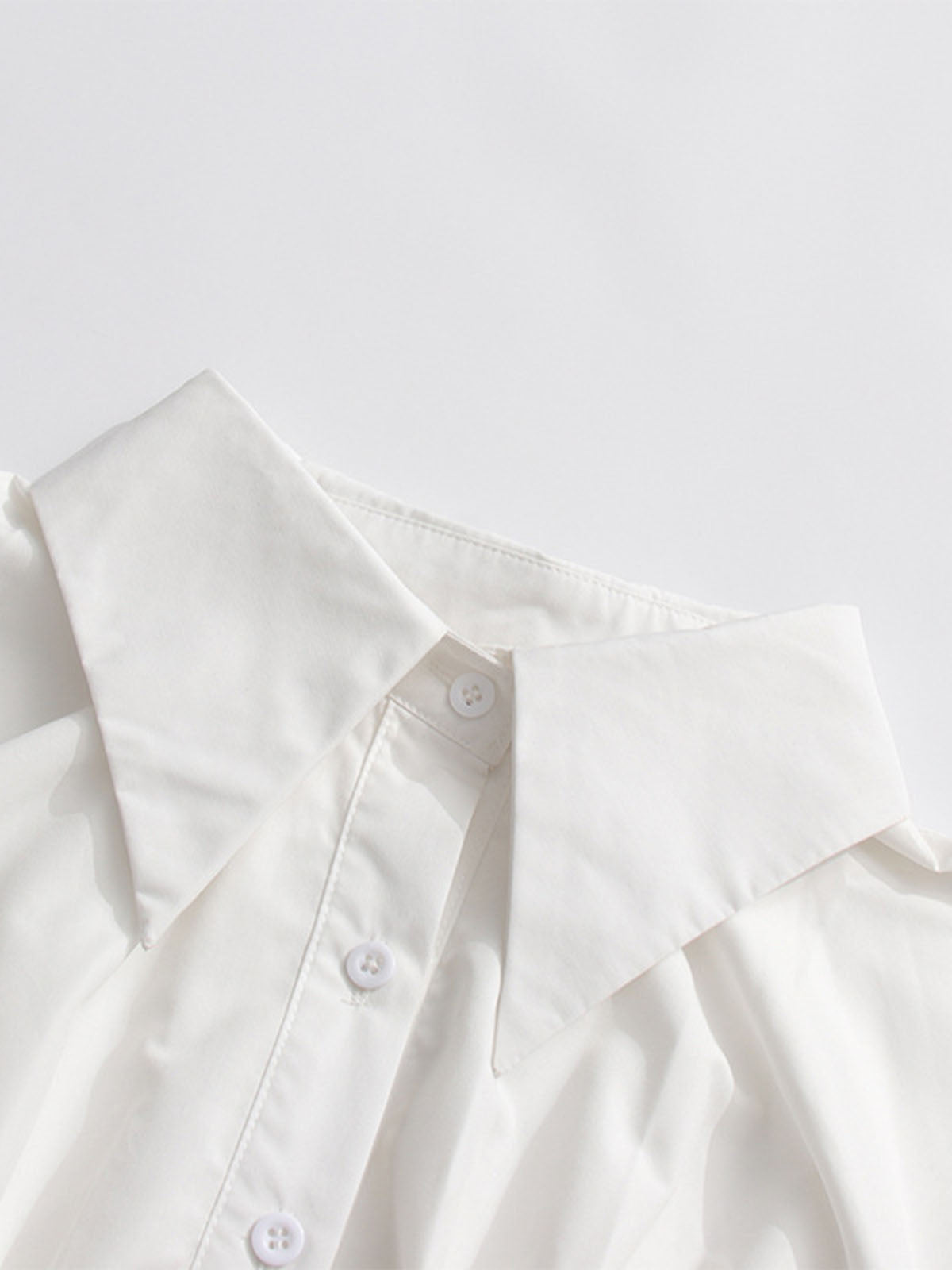 Unique Collared Long Sleeve Ruched Bubble Shirt Mini Dress - White