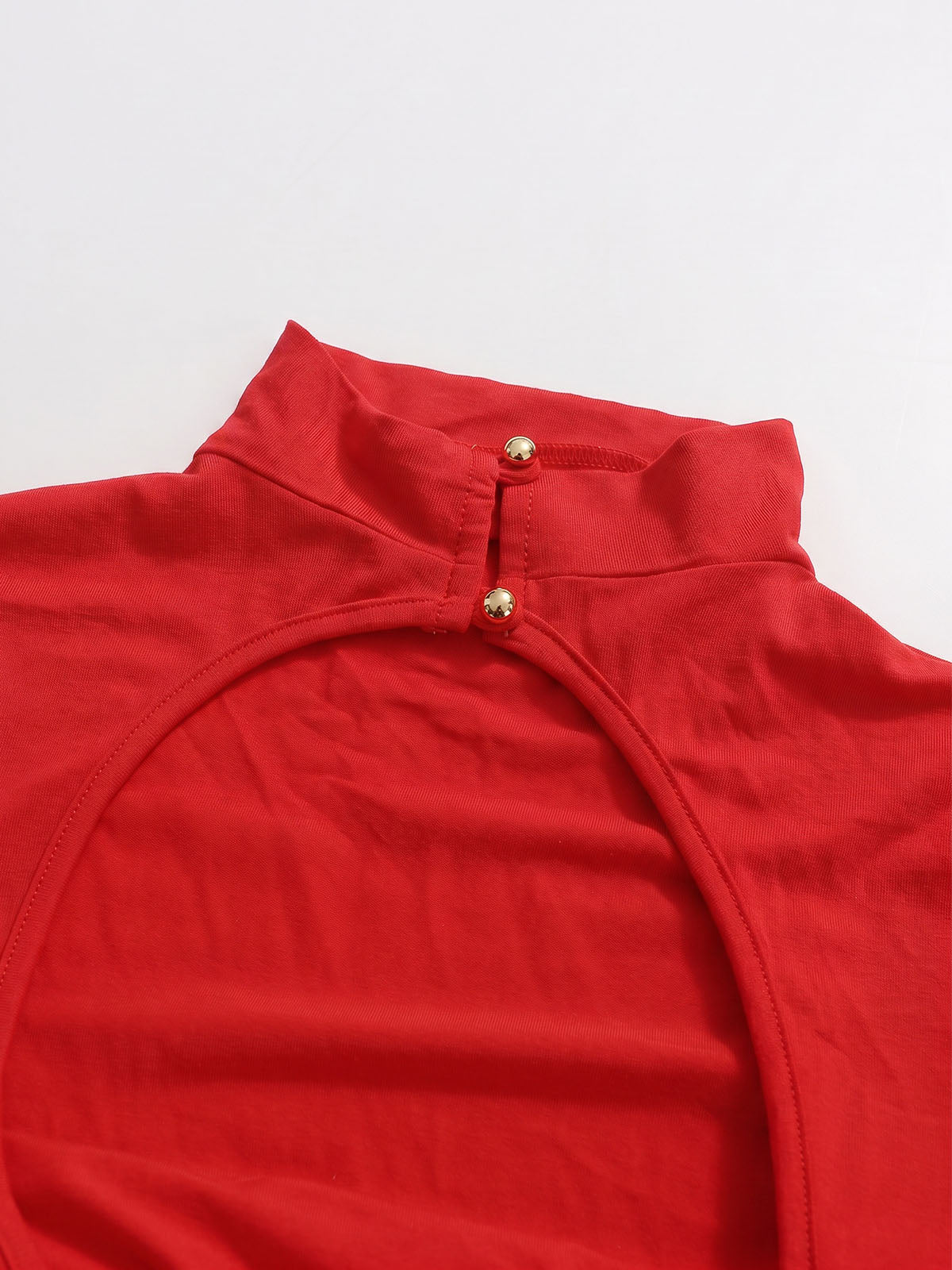 Unique Cutout Back High Neck Drop Waist Long Sleeve Maxi Dress - Red