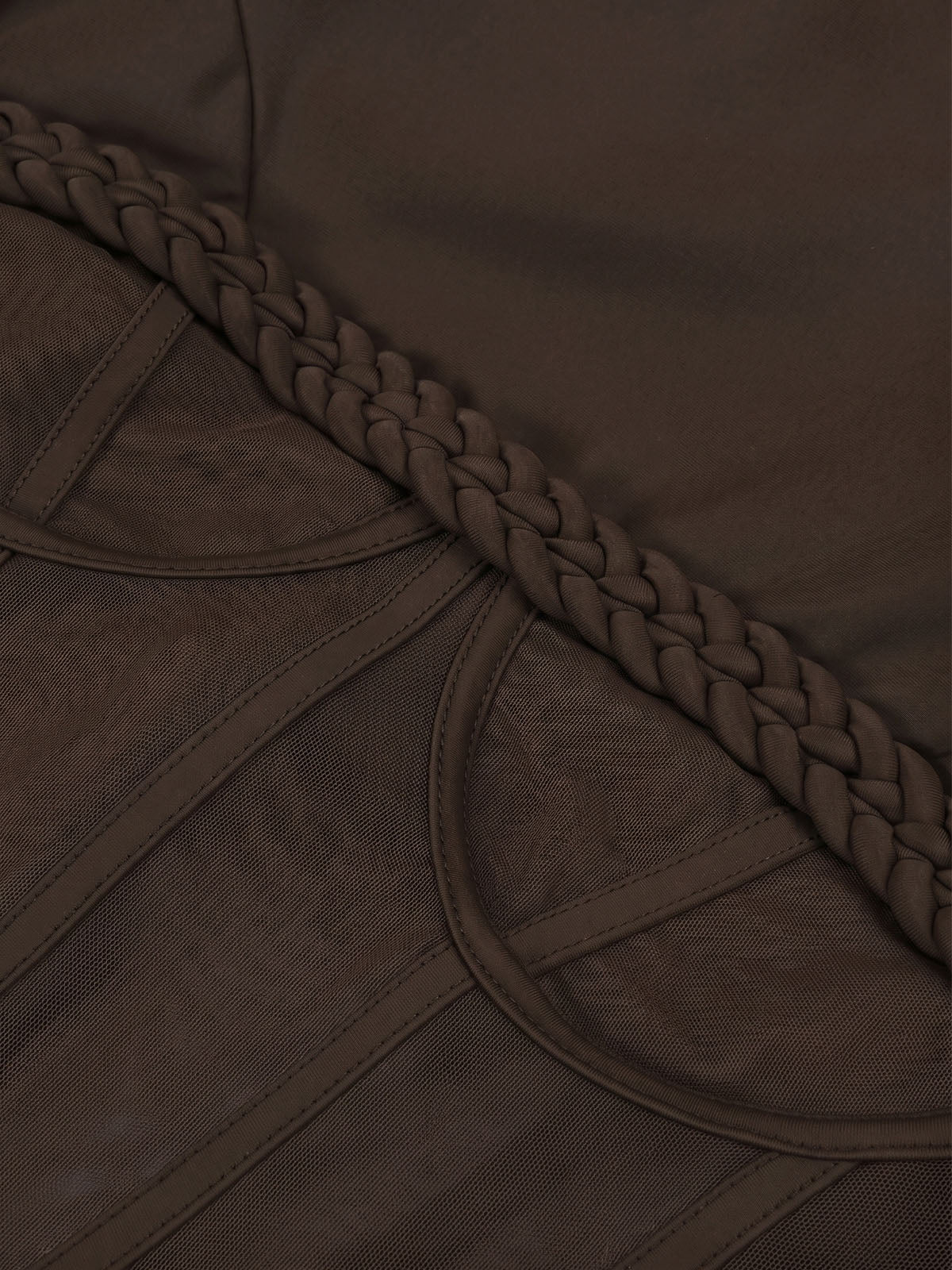 Unique High Neck Mesh Panel Long Sleeve Formal Maxi Dress - Coffee