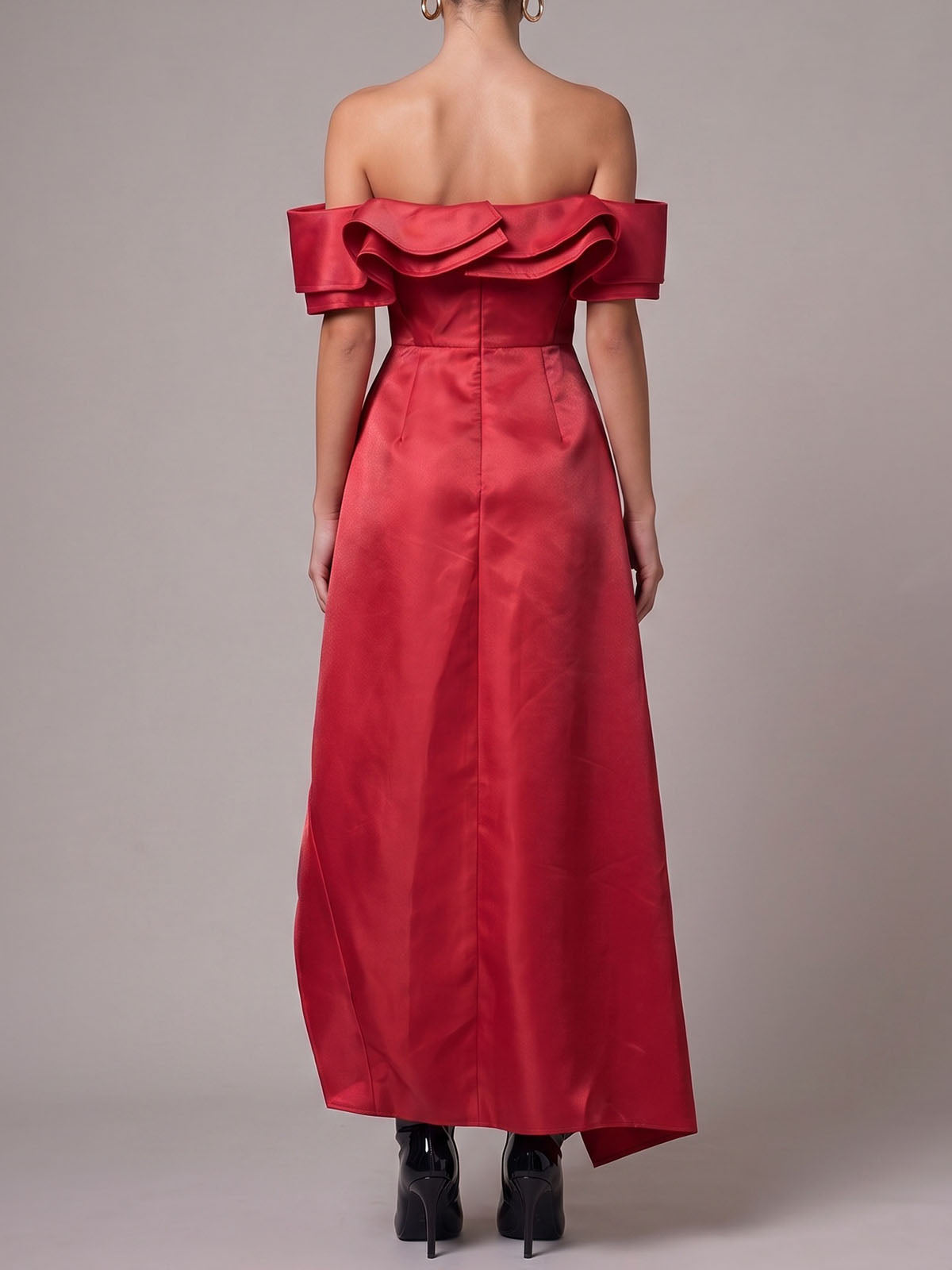 Unique Off Shoulder Asymmetrical Ruffle High Low Cocktail Dress - Red