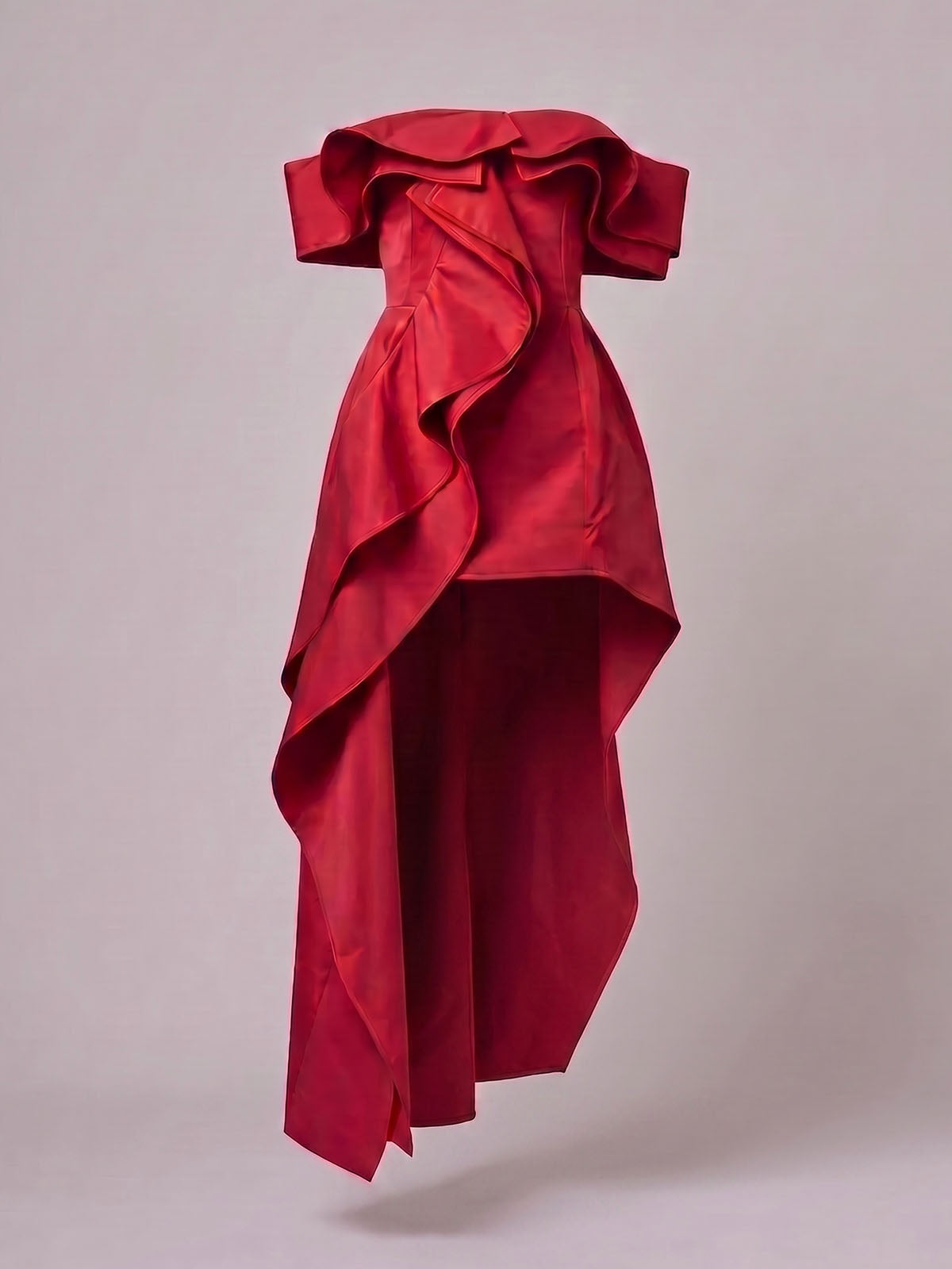 Unique Off Shoulder Asymmetrical Ruffle High Low Cocktail Dress - Red
