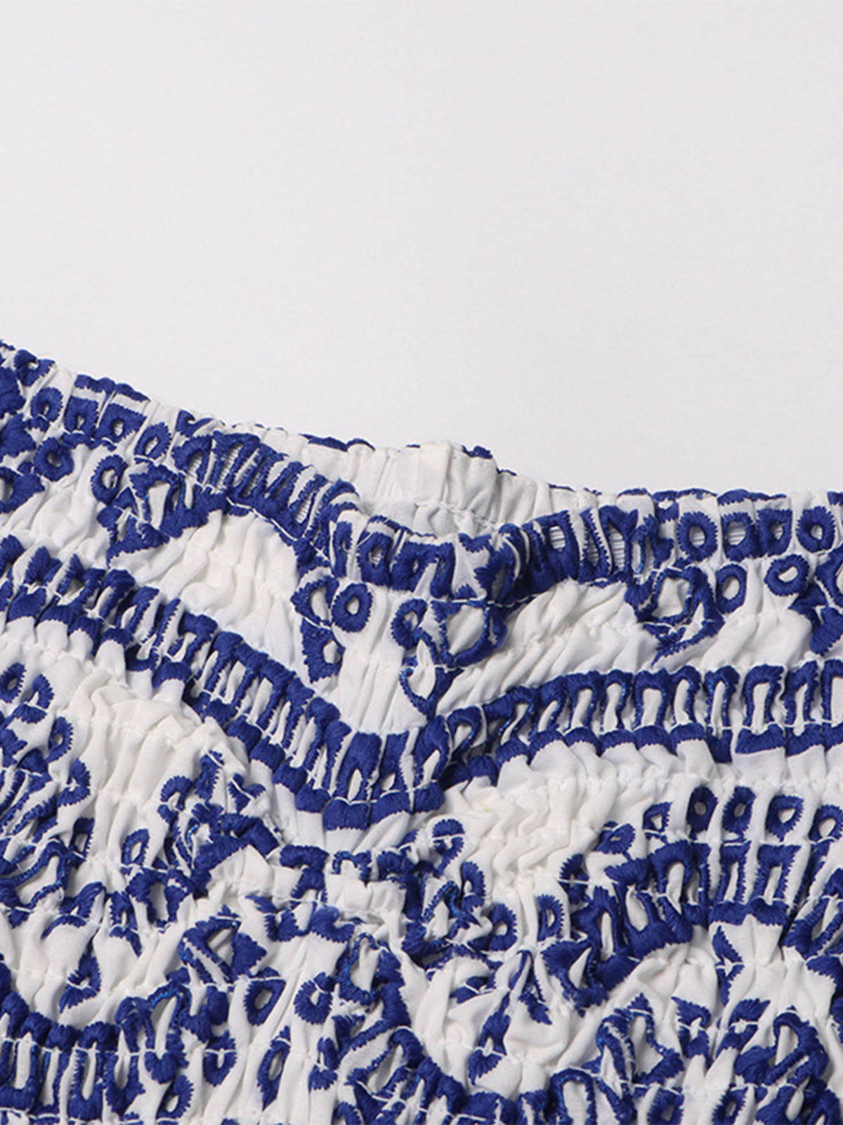Flowy Eyelet Embroidered Strapless Tiered Smocked Mini Dress - Blue