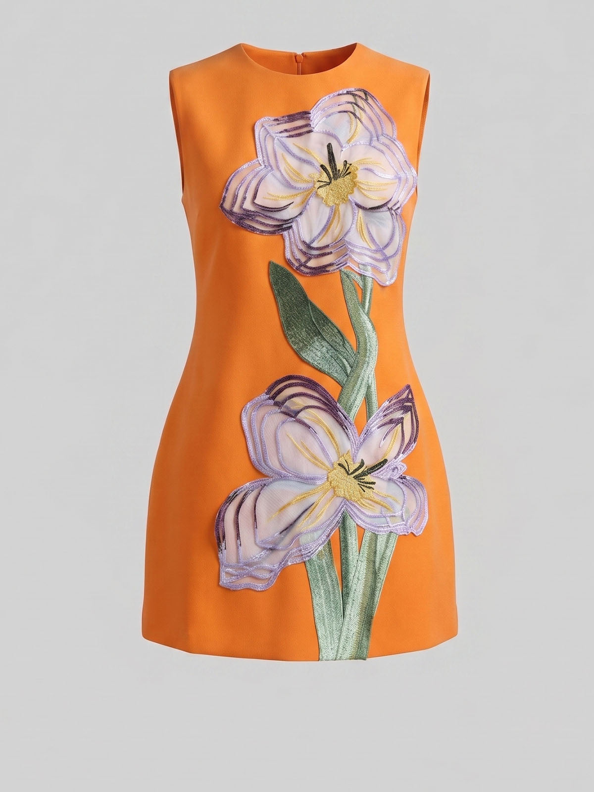 Vibrant 3D Flower Applique Crepe A Line Sleeveless Mini Dress - Orange
